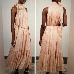 Zimmermann Blush and Metallic Dot Tie Neck Dress.